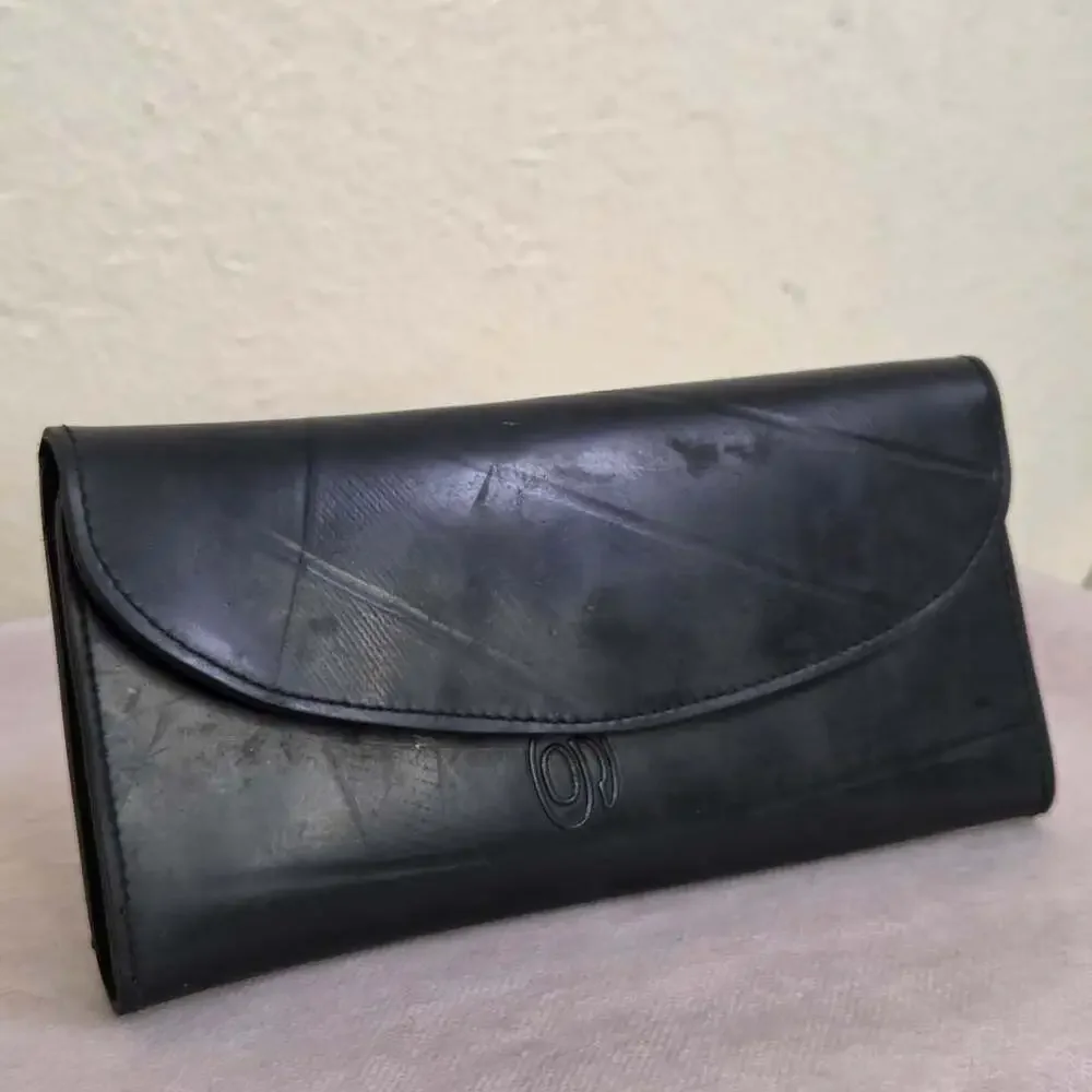 Handmade Black Long Upcycled Rubber Clutch Wallet